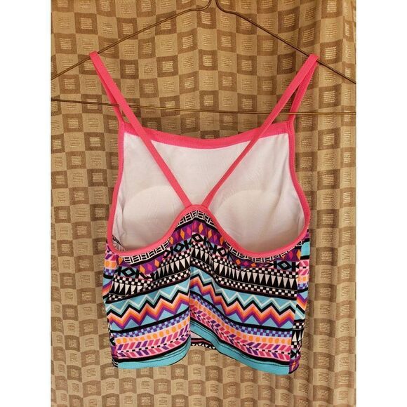 Girls Tankini Lg 10/12 Pink Aztec Print Padded Swimsuit Bathing Suit Top - Picture 3 of 6